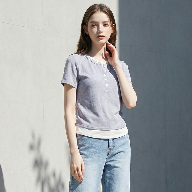 부루앤쥬디 여성용 D 이중 단작 옆 셔링 티셔츠 BOSETSE07C