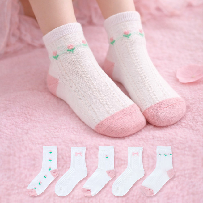 엔젤테디 아동용 완성한 갓성비 러브플라워 중목 양말 5켤레 세트