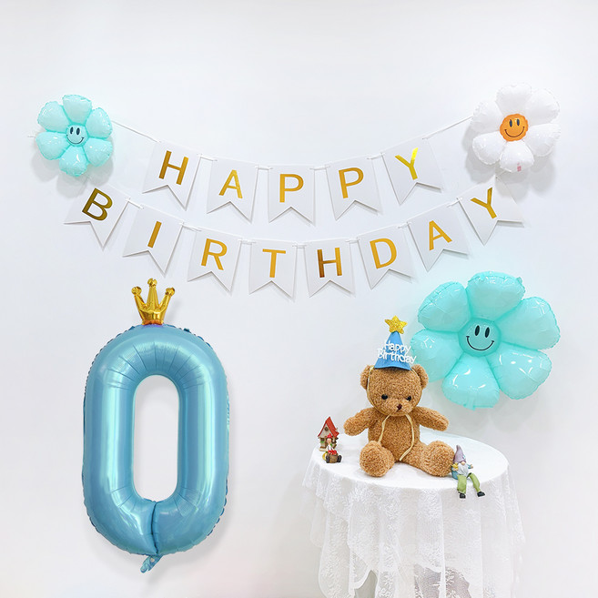 파티공구 왕관숫자 생일파티 세트 0, 연블루0, 1세트