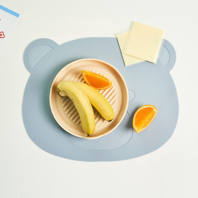 곰돌이 실리콘 테이블매트, 스카이블루, 1개, 가로 378mm x 세로 302mm x 두께 1.8mm