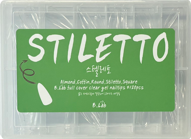 뷰랩 말랑 스텔레토 네일팁 120p, 투명, 1개