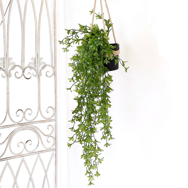JOART 人造懸掛植物牆壁裝飾藤蔓花盆, 星花 綠色, 1個