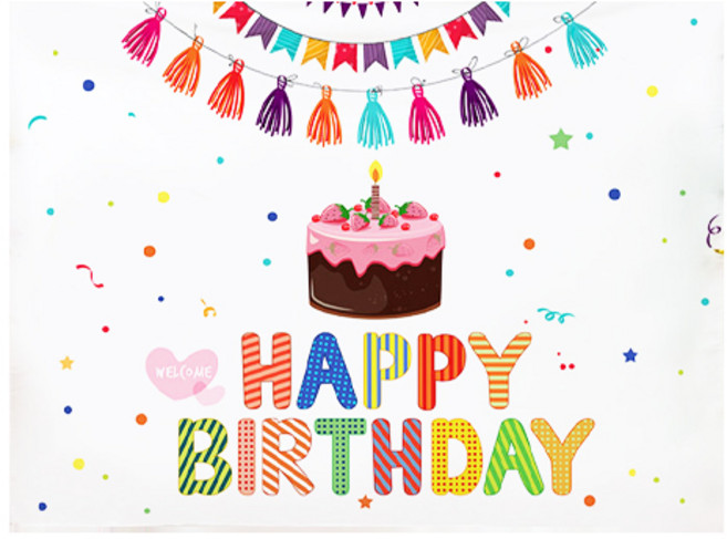 윰스 생일파티 축하현수막 파티배너, 생일케이크