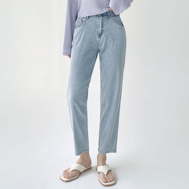 플랜데이 여성용 쿨 텐셀 허리 옆밴딩 하이웨이스트 배기핏 스판 롱 팬츠