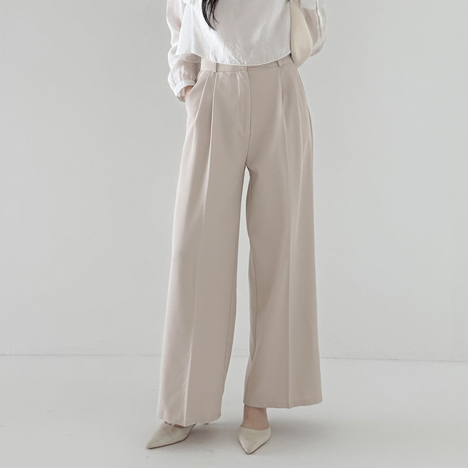 라라온 여성용 롱/기본/숏 기장 3단 하이웨스트 투핀턱 와이드 슬랙스 25TSP3372