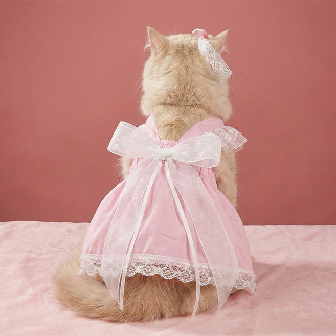 웨이비데이즈 반려동물 리본 나시 여름 원피스 W265-0106, 핑크, 1개