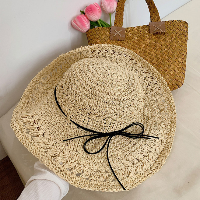 맙소샵 블랙리본 짜임 밀짚 왕골모자 HR236