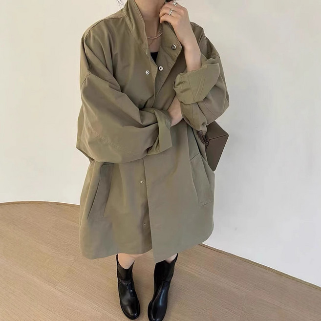 더플로우커머스 여성용 스탠드 미디 야상자켓