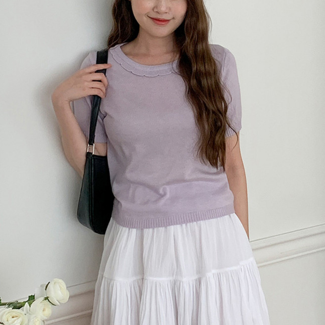 슈가펀 여성용 위르넨 물결카라 반팔 니트