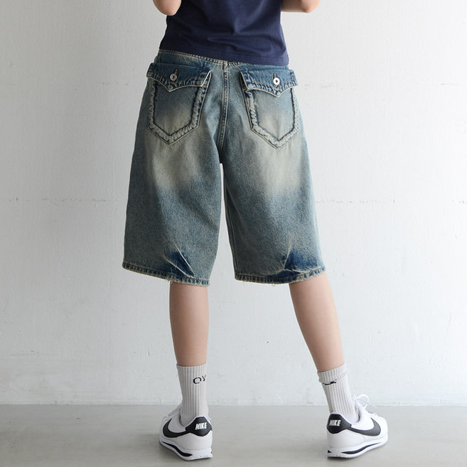 수비진 여성용 백 포켓 포인트 데님5부 청 반바지