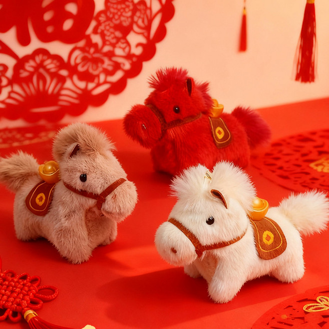 다다랜드 말 인형 키링 3종 세트, 브라운, 화이트, 레드, 1세트, 8cm