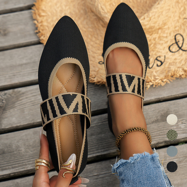 엘쏘 니트 메리제인 프린트 플랫 슈즈