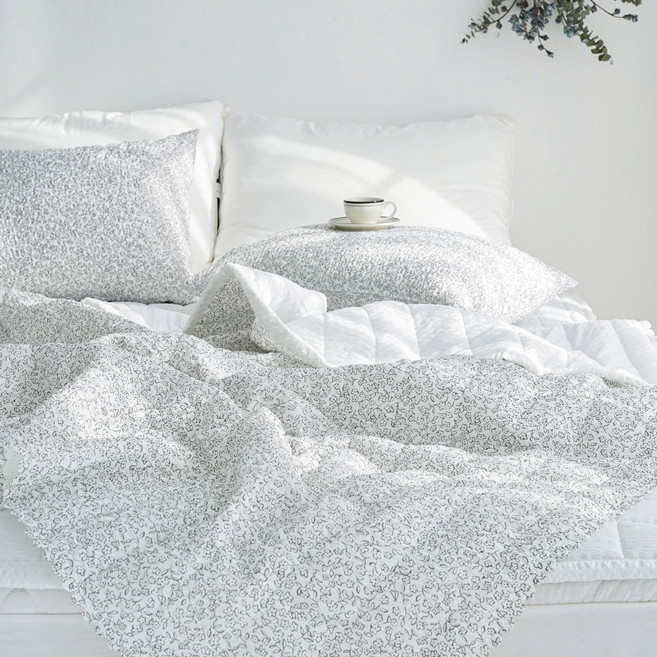 스코홈 눈꽃 냉감 시어서커 엣지 차렵이불 + 베개커버 세트