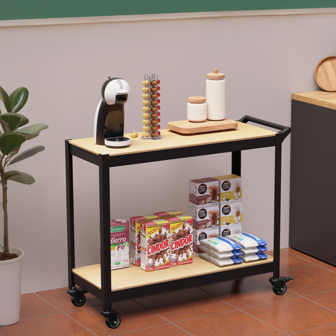 홈던트하우스 철제 이동식 수납 선반 트롤리 1000 x 400 x 730 mm, 블랙, 2단