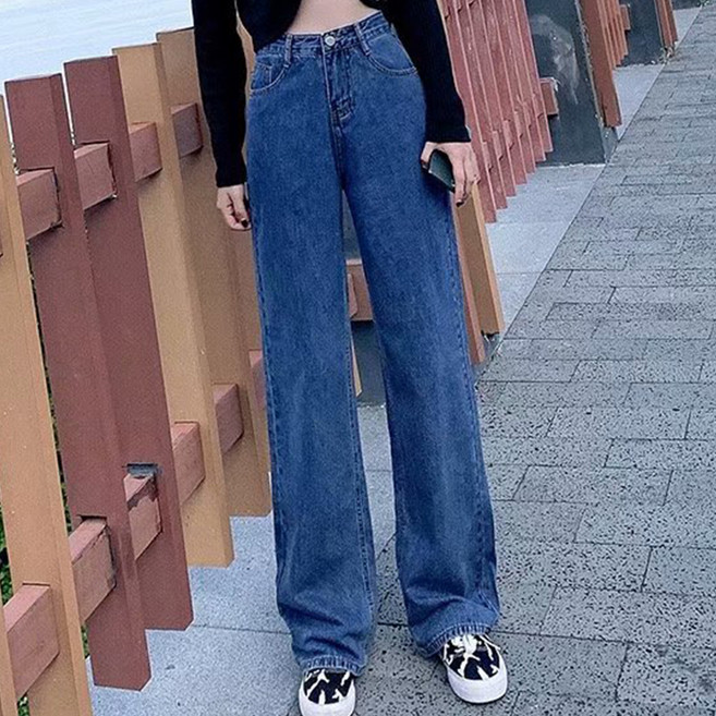 Goodif 女款寬版高腰直筒牛仔褲