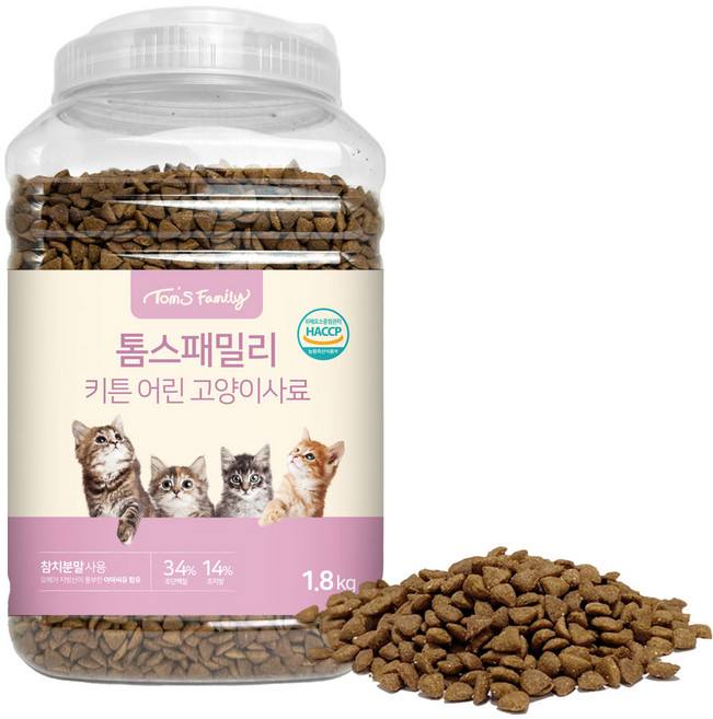 톰스패밀리 키튼 어린 고양이 건식사료 용기형, 참치, 1.8kg, 1개