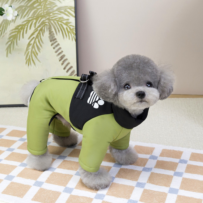 쿠펫츠 강아지 올인원 멍패딩, 그린, 1개