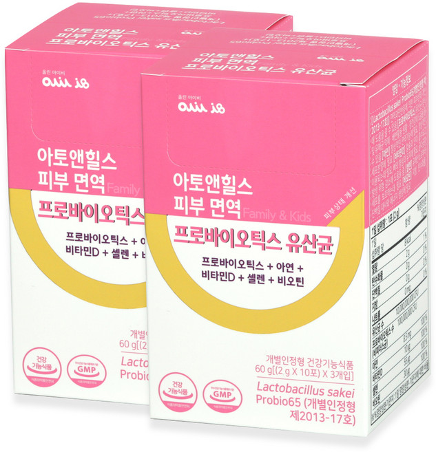 올린아이비 아토앤힐스 피부 면역 프로바이오틱스 유산균 패밀리 앤 키즈 30p, 2개, 60g