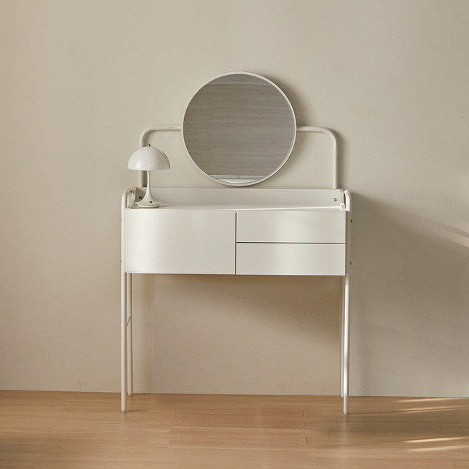 리샘 로렐 러비 원형 거울 수납 화장대 방문설치, 화이트