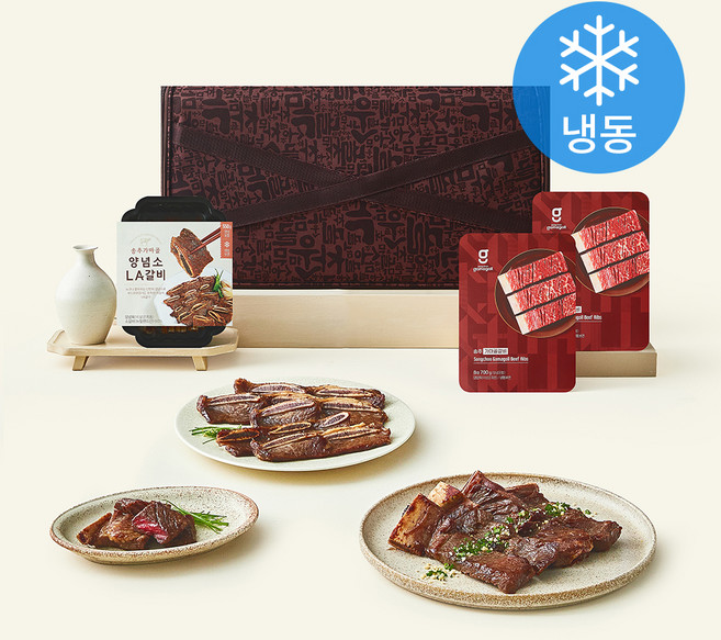 송추가마골 갈비 700g x 2개입 + 양념소 LA갈비 550g 세트 (냉동), 1세트