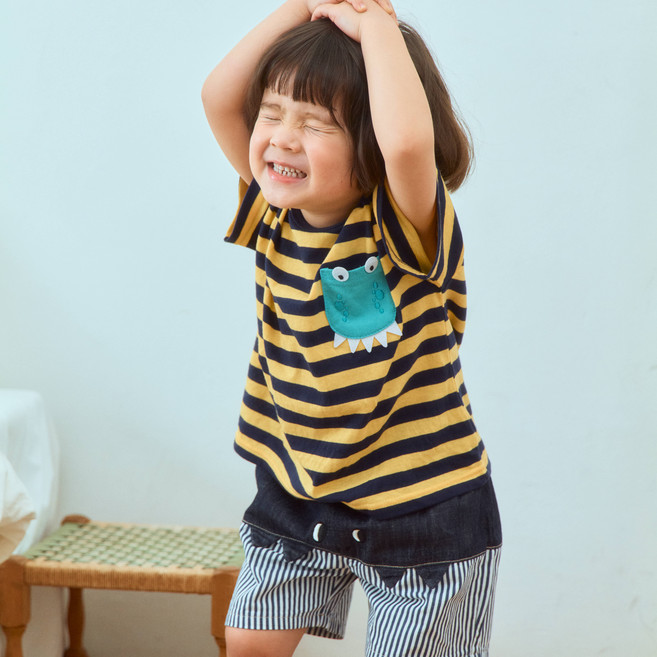 First Blue 兒童口袋恐龍短袖T恤