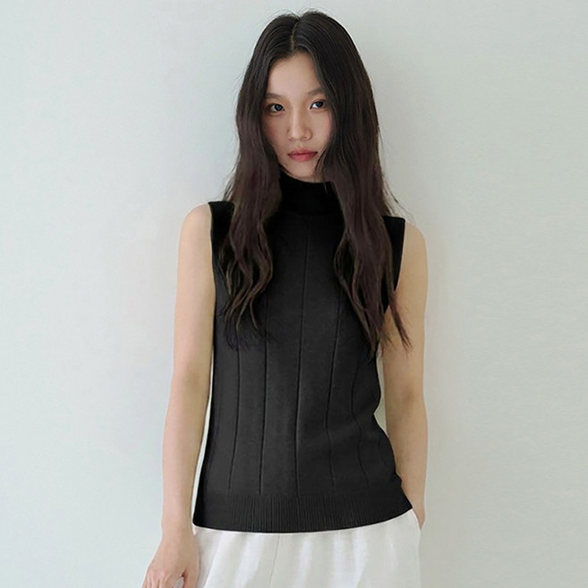 타니즈 여성용 라지에 반목 니트 슬리브리스 나시