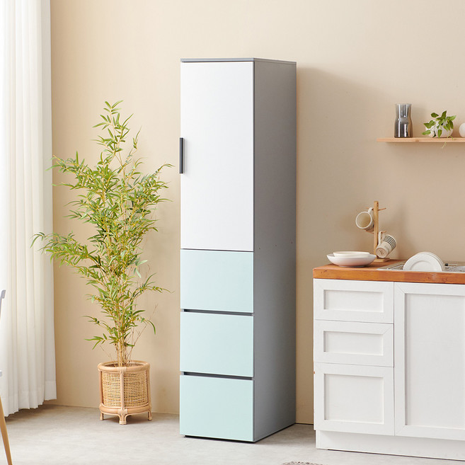 마마룸 냉장고형 광폭 400 팬트리장 틈새 다용도 수납장 고객직접설치, 투톤민트