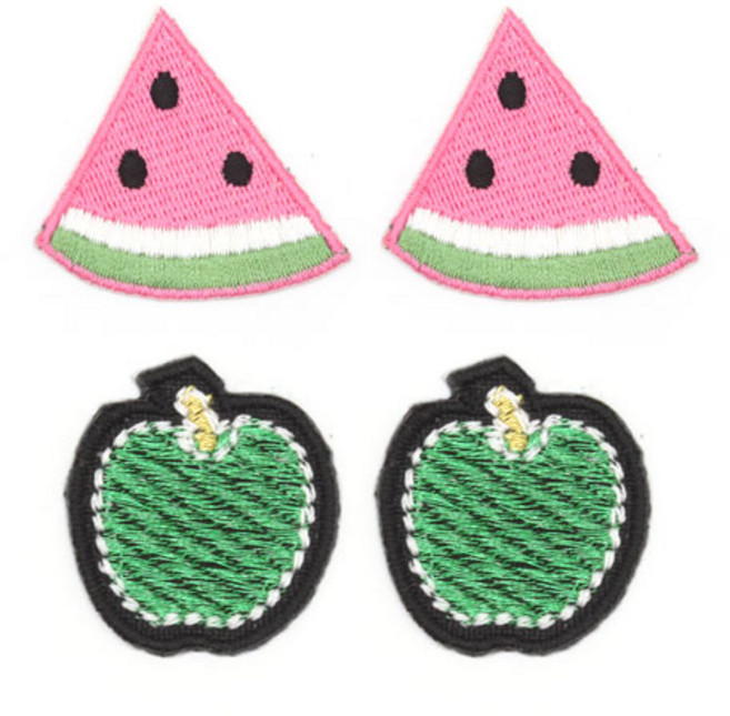 열접착식 과일 와펜 수박한조각 2p + 청사과 2p 세트, 핑크(수박), 청록(청사과), 1세트