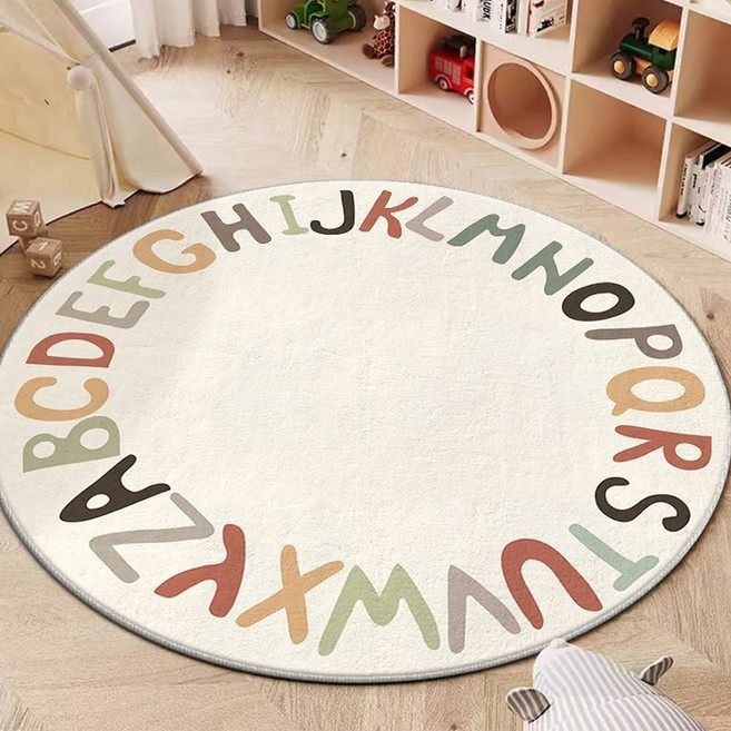 bebehome 仿羊絨圓形卡通地墊, 彩色字母