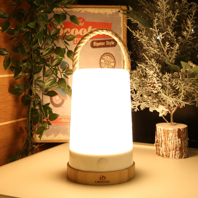 LIBERO 파로 감성 캠핑 LED 랜턴, 화이트 + 우드, 1개