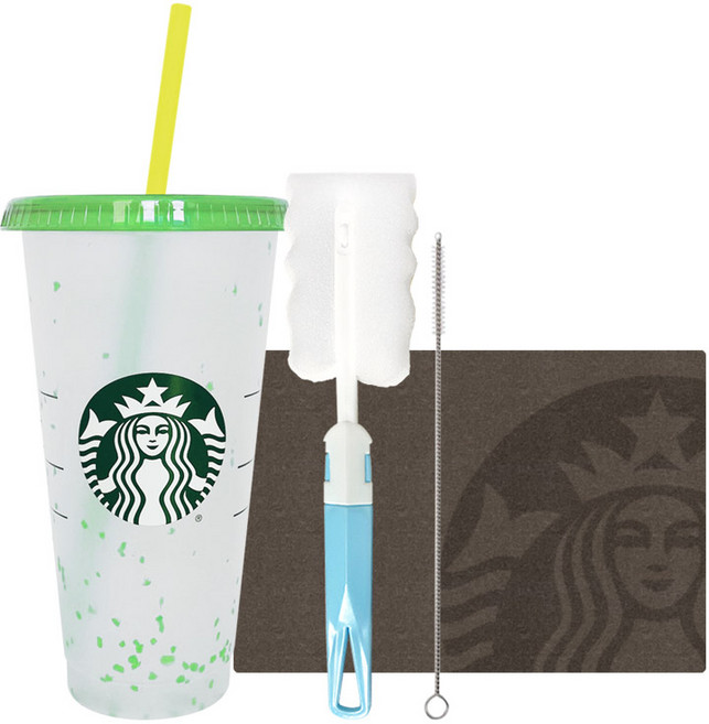 STARBUCKS 星巴克 夏日繽紛變色環保冷飲杯 + 清潔刷禮盒組, 綠色(冷飲杯), 隨機出貨(清潔刷), 710ml, 1個