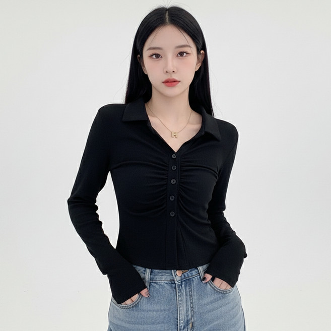 마켓피아 여성용 기본 플리츠 블라우스