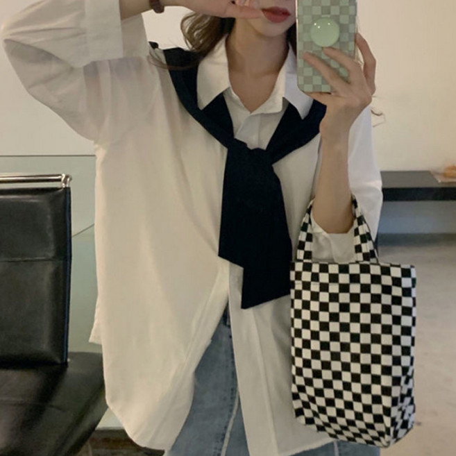 Goodif 女款開襟領帶造型長袖襯衫