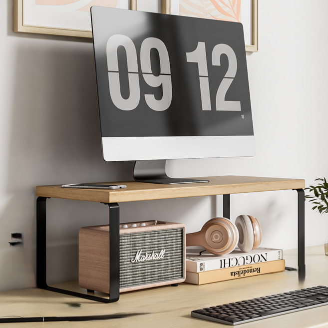 디노 튼튼하고 실용적인 모니터 받침대 40 x 20 x 16.5 cm, 원목 + 블랙홀더5