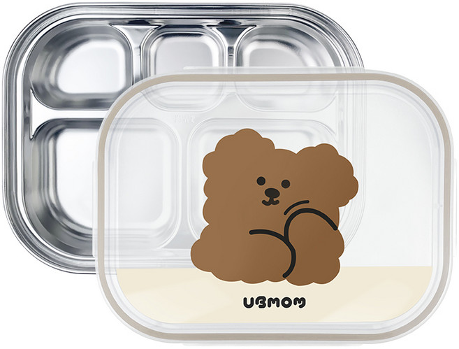 유비맘 스테인리스 초코몽이 뚜껑 + 식판 세트, 초코, 1개
