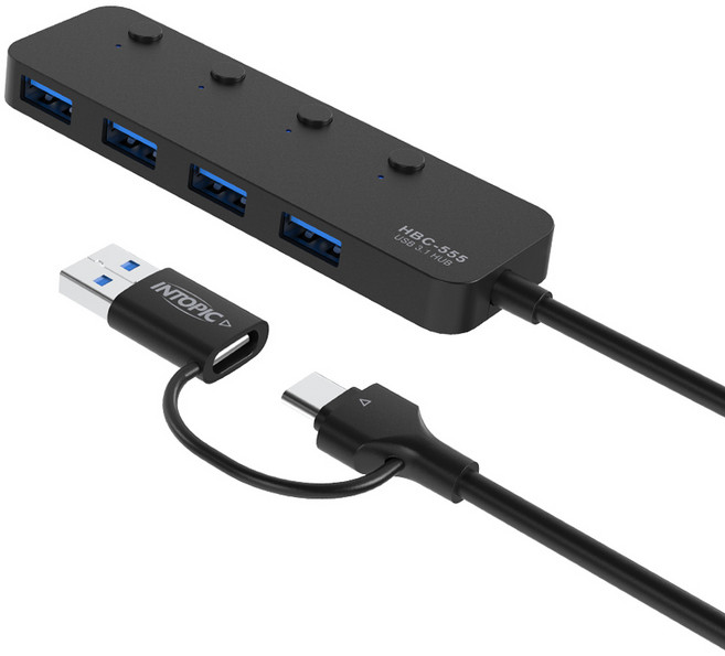 INTOPIC 廣鼎 USB3.1 Type-C 高速集線器 HBC-555, 黑色, 1個