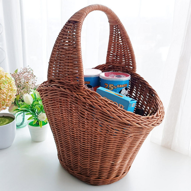 메종인다라탄샵 등나무 손잡이 피크닉 라탄바구니 N027H, 브라운, 1개