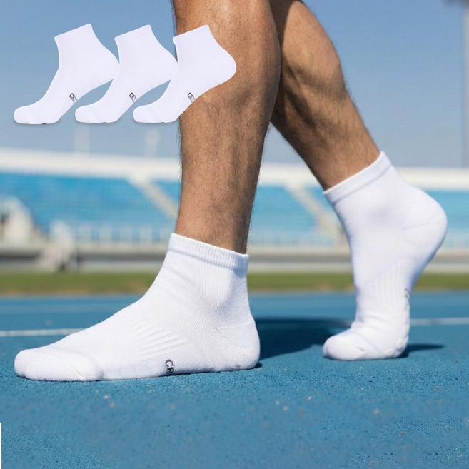 크로커다일 드라이쿨 넌슬립 2중쿠션 스포츠 밀착 런닝 단목 양말 CD402 3켤레, 화이트, 3개