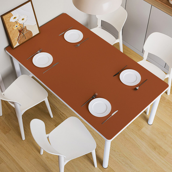 트리아노 가죽 방수 식탁 테이블 매트, 브라운, 1개, 80 x 140 cm