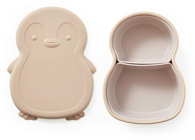 마미스테이블 아동용 펭귄 실리콘 1단 도시락, 샌드브라운, 1개