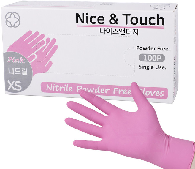 나이스앤터치 식품용 니트릴장갑 100p, 핑크, 미니(XS), 1개