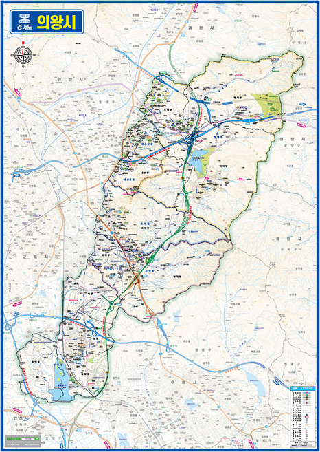 지도닷컴 경기도 의왕시 관내지도 150 x 210 cm, 1개