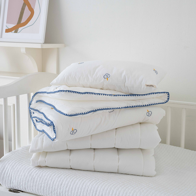 롤베이비 유아용 고밀도 사각사각 이불 + 패드 + 베개 세트, 클라우드 화이트