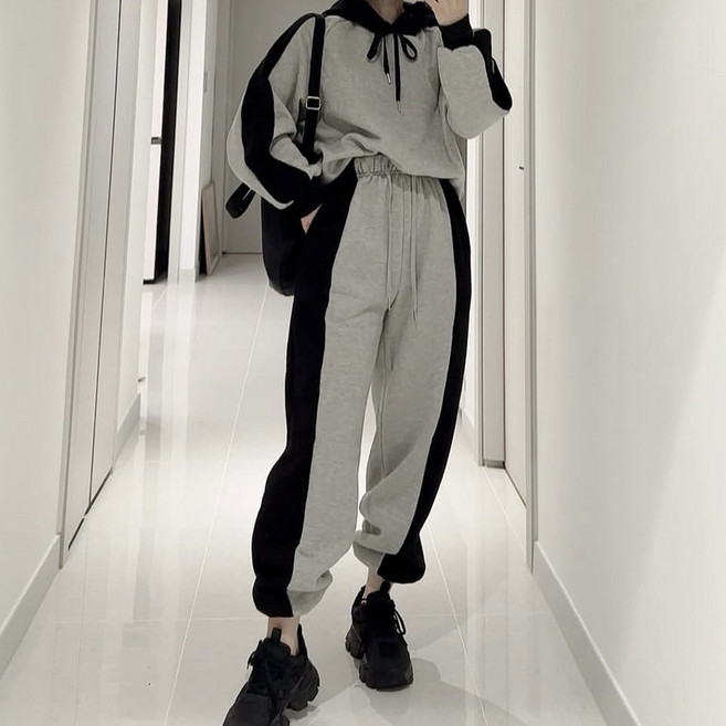 메이첼 여성용 멜리닝 츄리닝 후드 티셔츠 + 팬츠 세트 11535