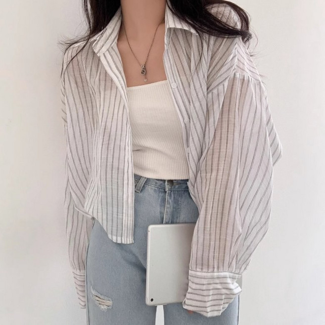 I'M MONG 女款 Sonael 條紋短版長袖襯衫