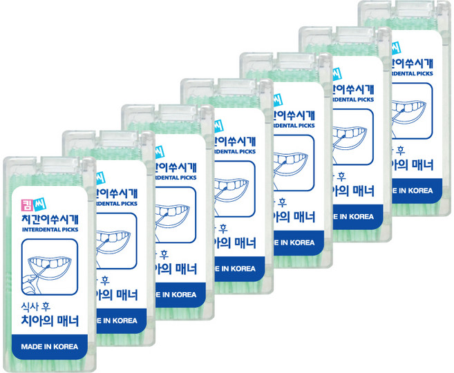 킴씨치간이쑤시개 치간 칫솔형 이쑤시개 휴대용 64mm, 0.4mm, 60개입, 7개