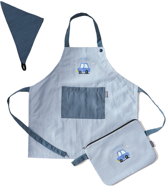 세맘스 아동용 동글동글 방수 앞치마 + 두건 + 파우치 세트