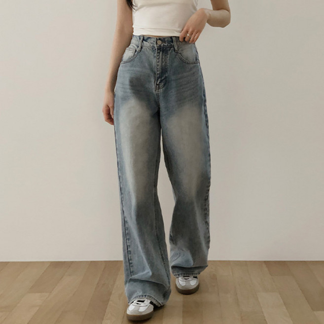 바닐라민트 여성용 올데이 뒷밴딩 와이드 데님 팬츠 평균