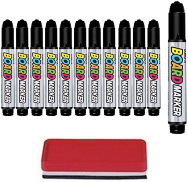 동아 화이트보드마카 12p + 보드지우개 세트, 흑색, 1세트