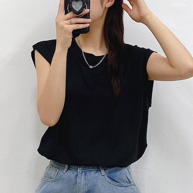 젤루나 여성용 민소매 루즈핏 라운드 티셔츠 TH-10